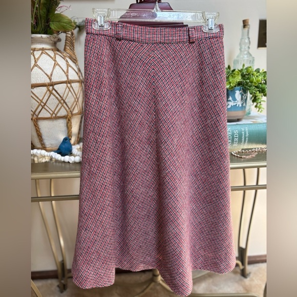 EVAN PICONE VINTAGE WOOL A-LINE RED & BLUE HOUNDSTOOTH RETRO CLASSIC SKIRT SZ 8 - Picture 2 of 10